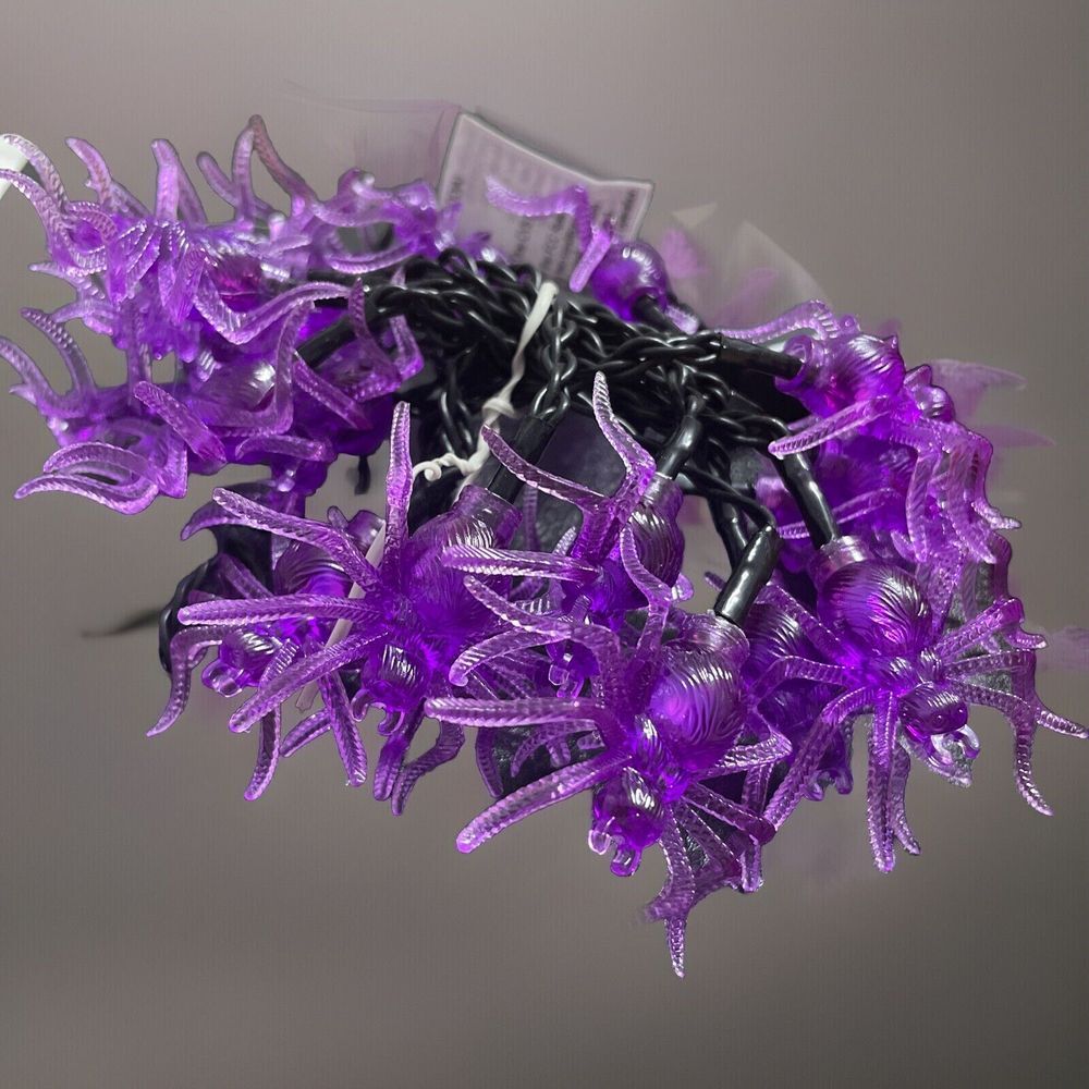 NEW✨Spooky Village 20 Count LED Spooky Sparkle Spider Light Set Halloween‎ - Picture 2 of 3